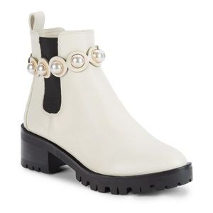 KARL LAGERFELD PARIS Portia Embellished Leather Chelsea Boots 8M